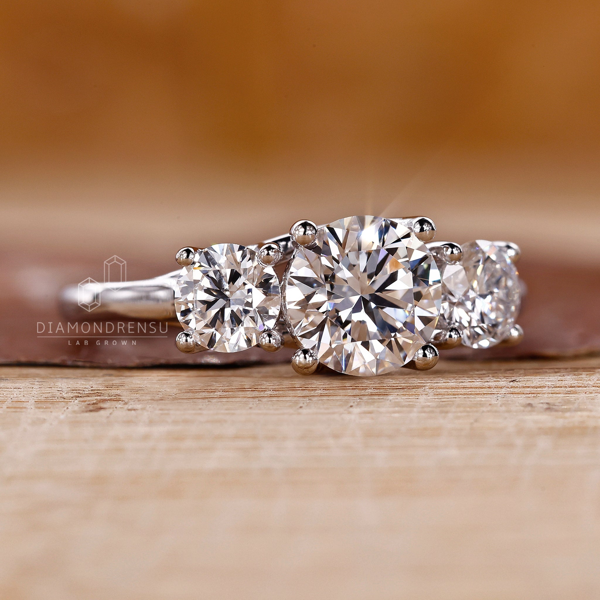 Lab grown diamond ring with prong setting and custom design.
