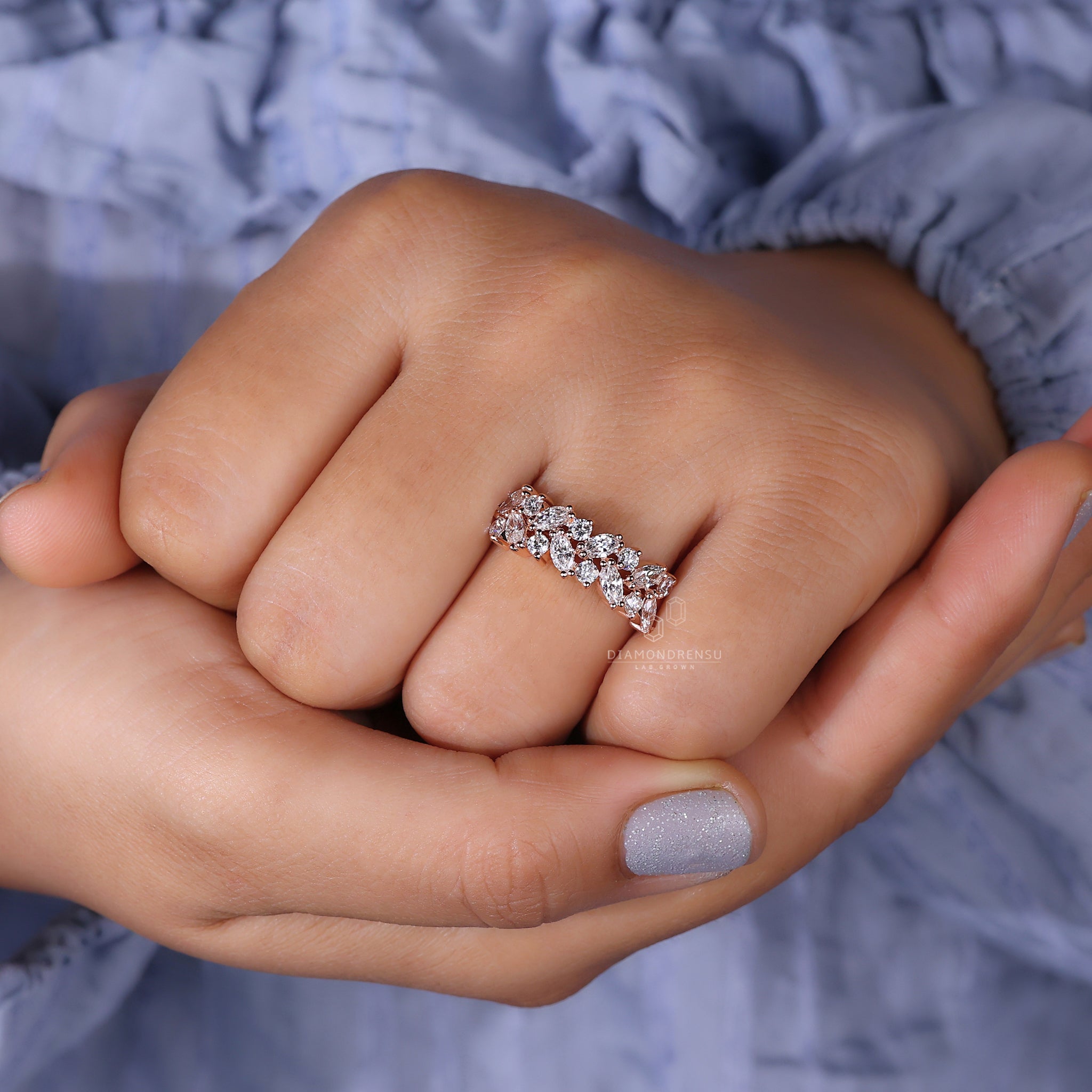 Two Row Diamond Wedding Band In Rose Gold