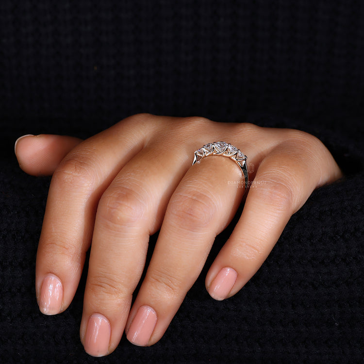 Lab diamond wedding band in classic 5 stone design
