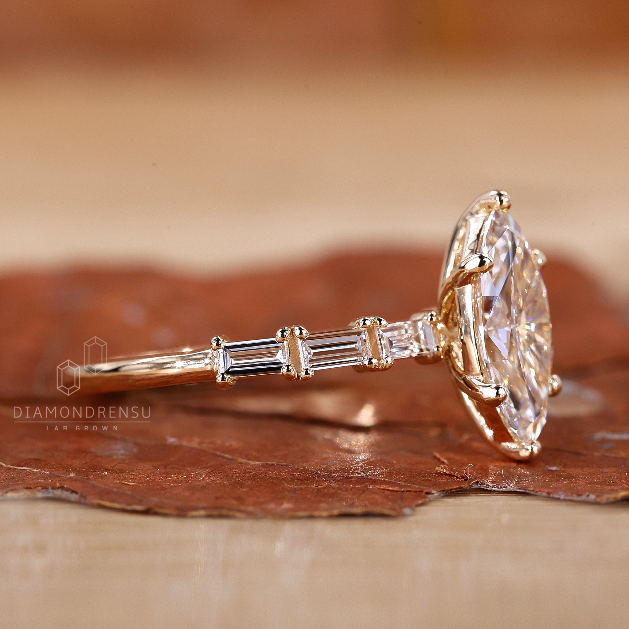 Six round prong setting marquise diamond ring.
