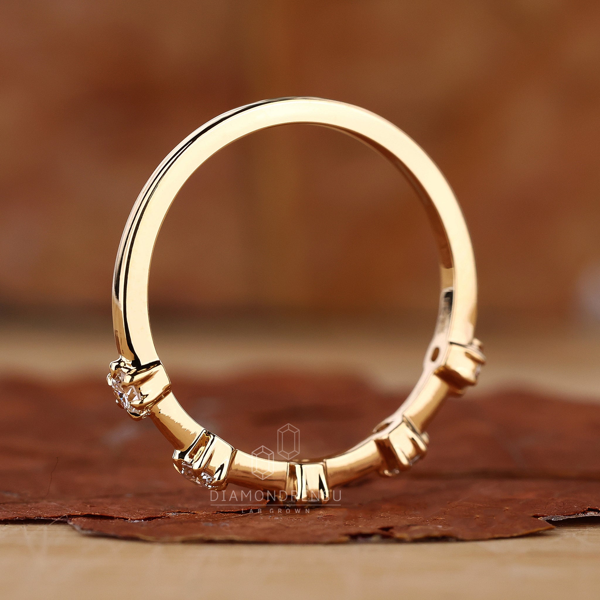 Handmade lab diamond 5 stone wedding band
