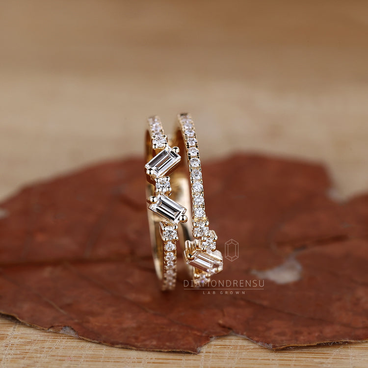 Double row lab diamond wedding ring in pave setting
