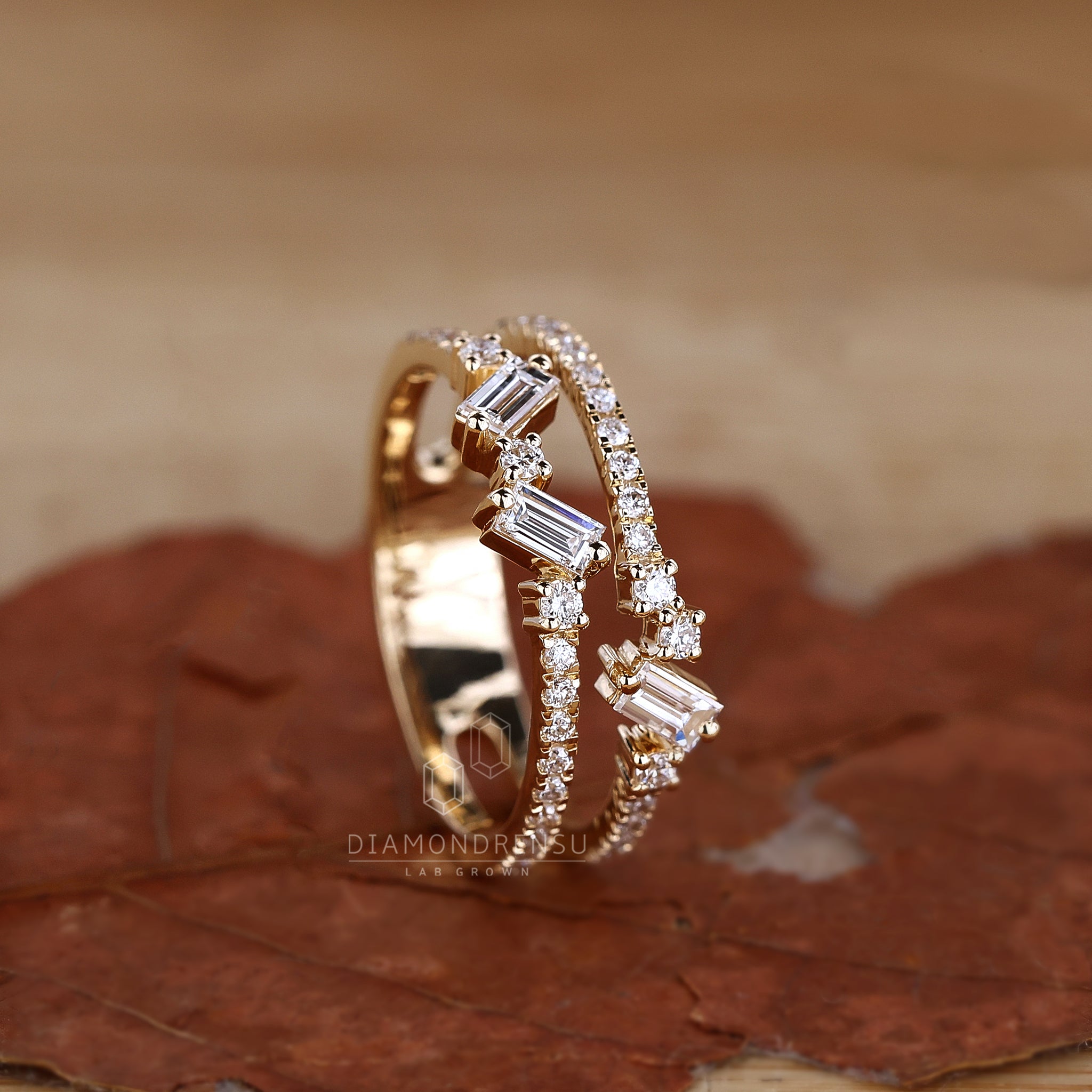 Handmade wedding band with baguette accents
