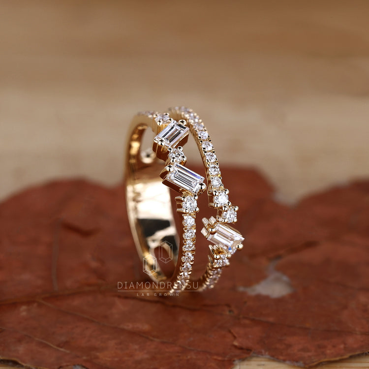 Handmade wedding band with baguette accents
