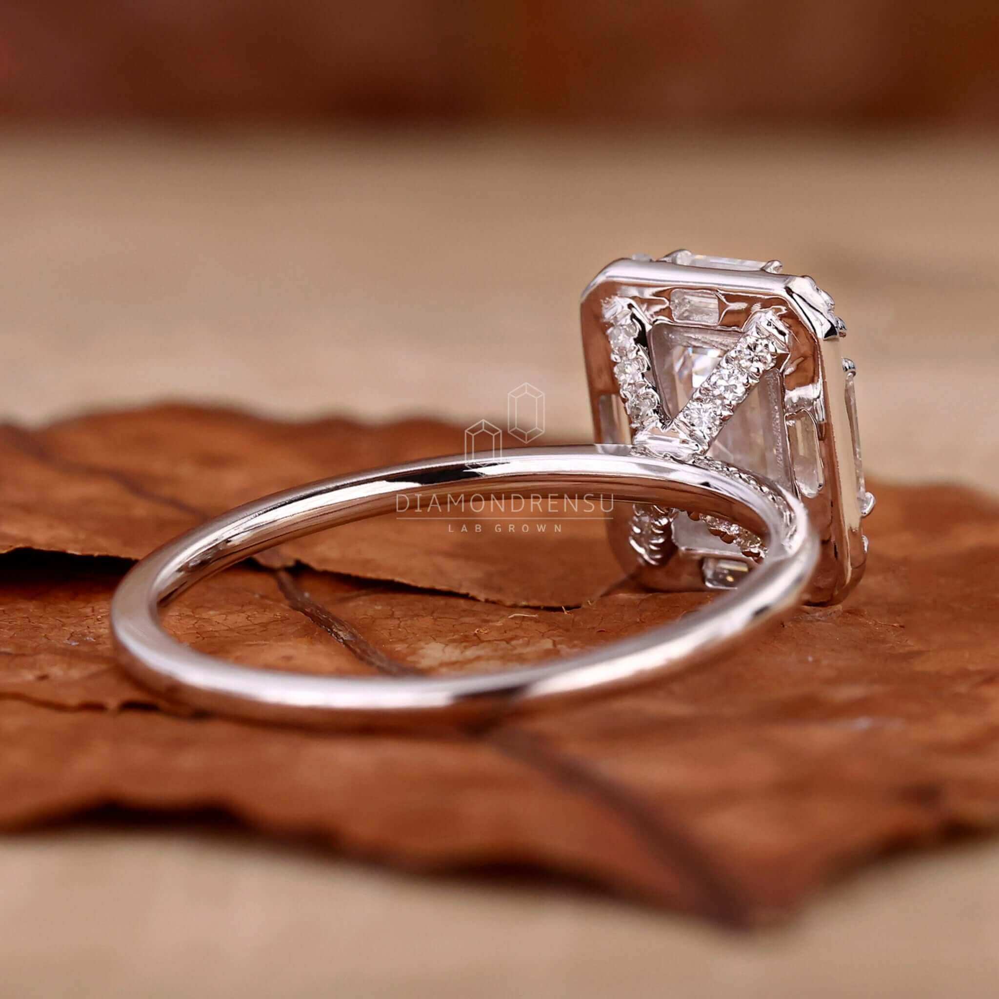 Emerald cut ring crafted with a white gold engagement ring, perfect for creating memorable UK proposals.