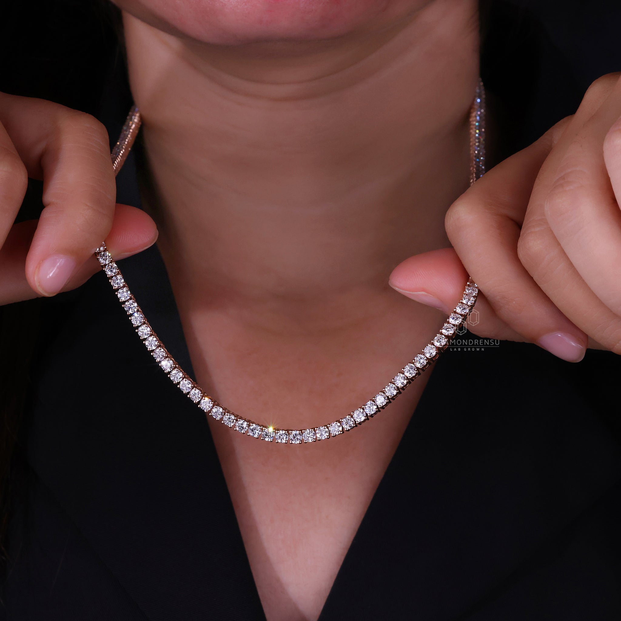 Buy diamond necklace made in rose gold with custom craftsmanship.
