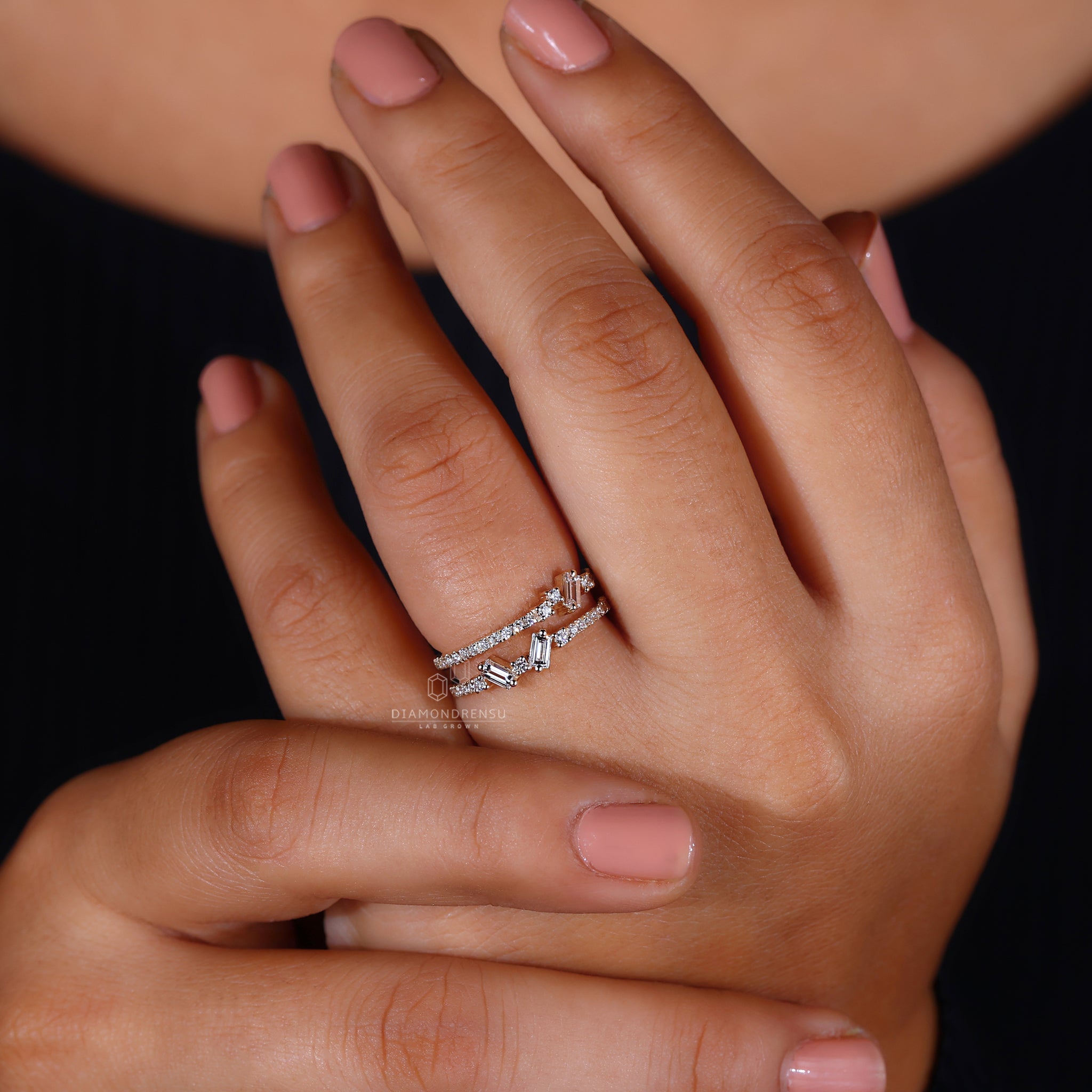 Lab grown diamond wedding band with double row design
