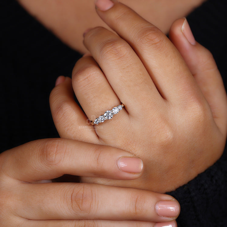 5 Stone Diamond Wedding Band In Yellow Gold