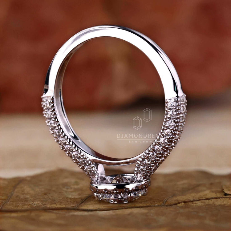 Handmade jewelry showcasing a white gold pave ring with brilliance.