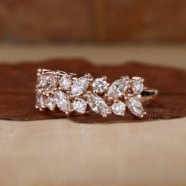 Rose gold two row marquise diamond wedding band.
