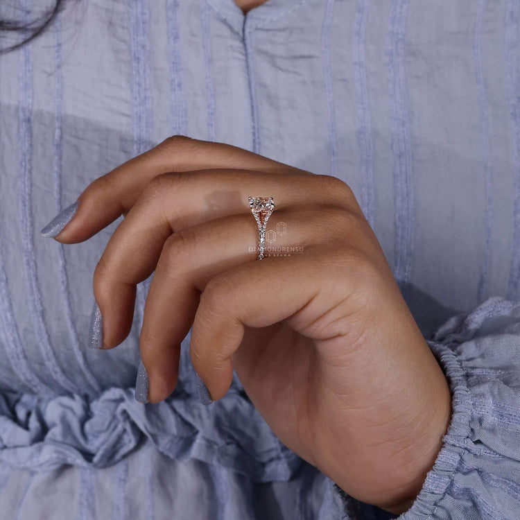 Engagement ring for women with a diamondrensu UK ring showcasing handmade jewellery with intricate pave settings.
