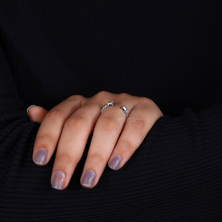 Diamondrensu UK open wedding band with mixed cut diamonds
