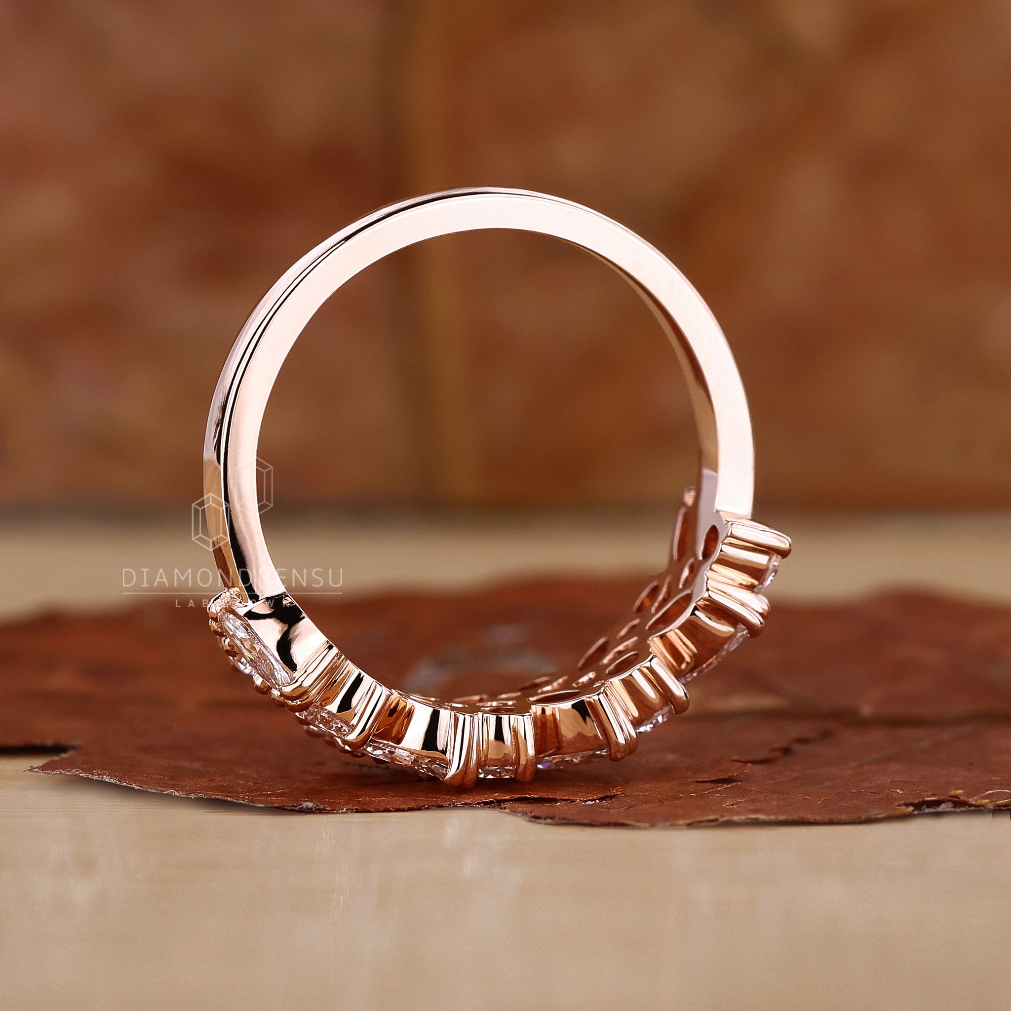 Lab grown diamond two row wedding band UK.
