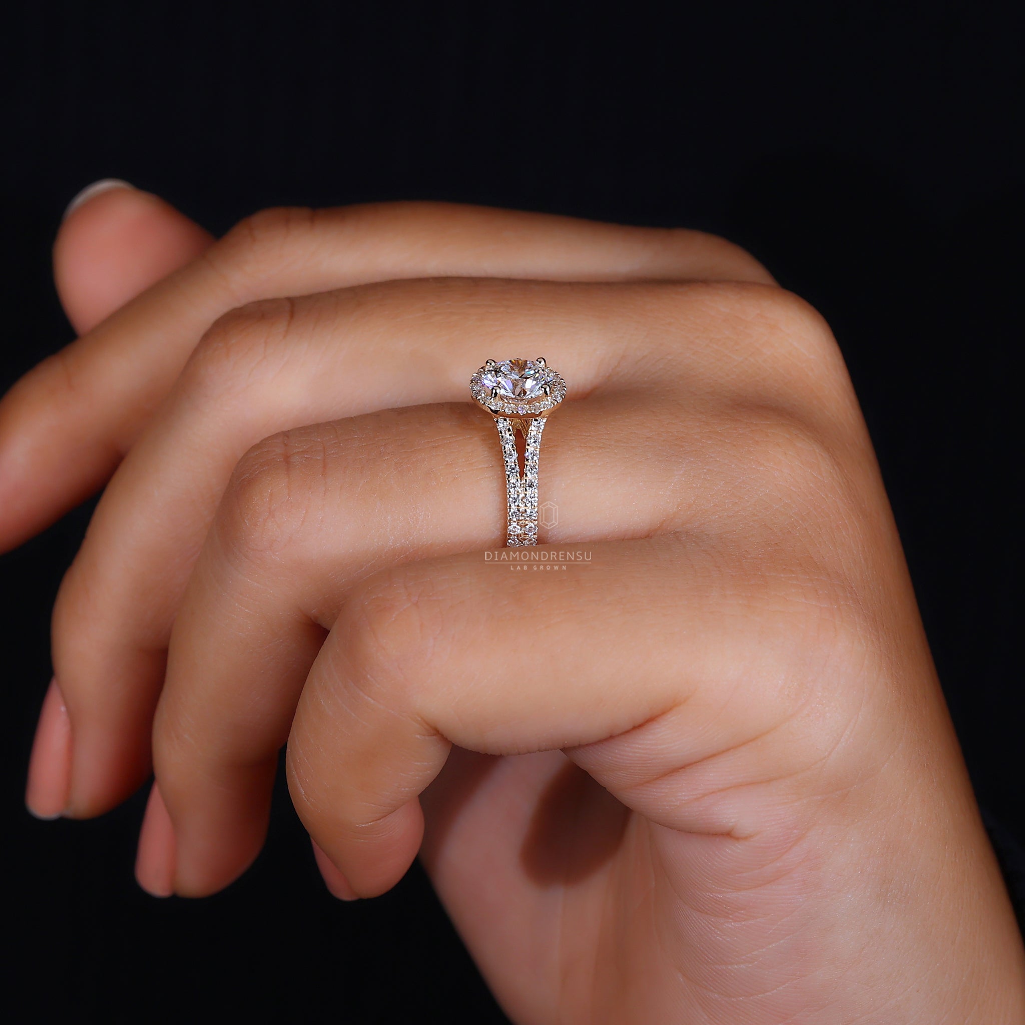 Split shank pave band engagement ring.
