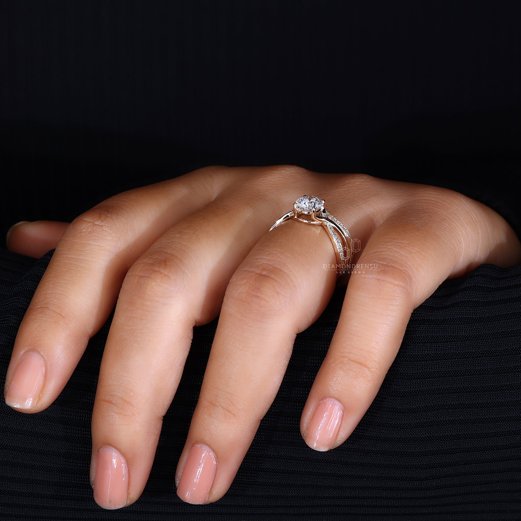 Round diamond engagement ring and band.
