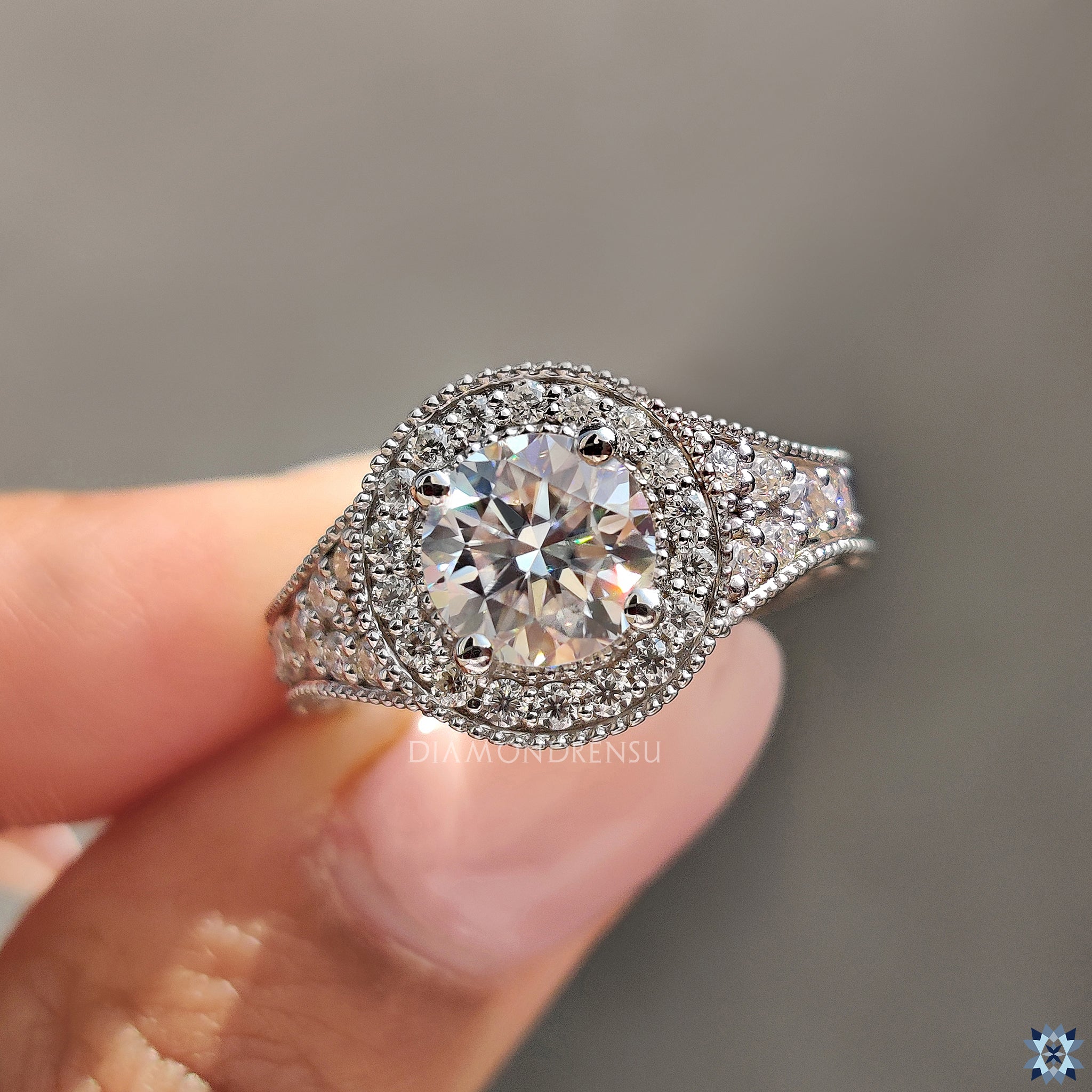 White gold ring in milgrain engagement ring design
