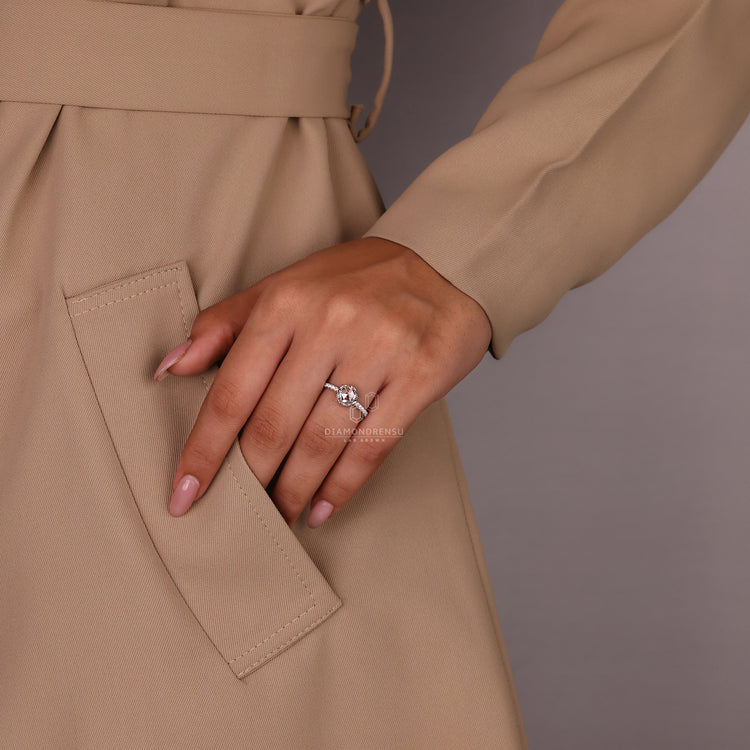 Lab grown diamond ring with round cut pave and handmade finish.
