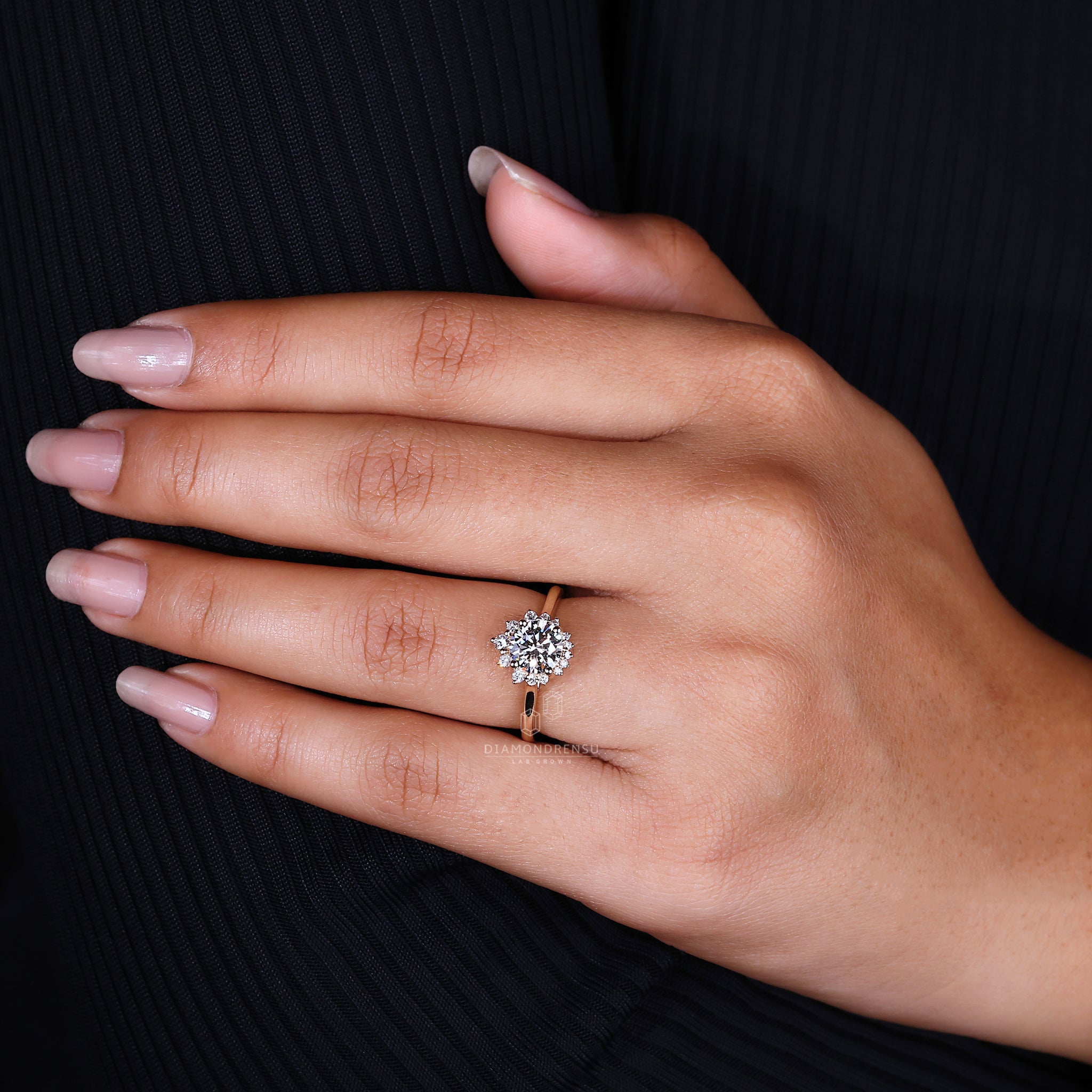 UK engagement ring designed with prong setting.
