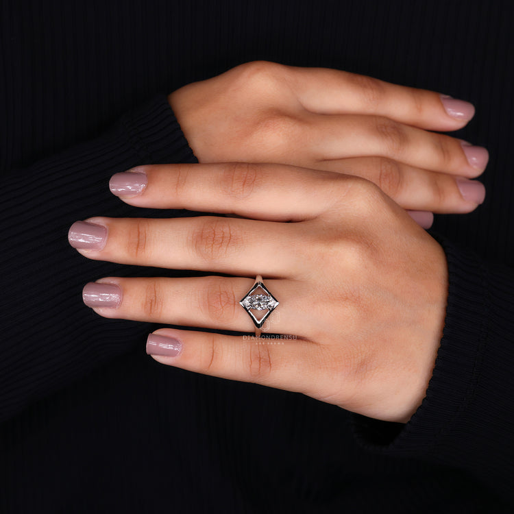 Lab Grown Diamond set in unique engagement ring.
