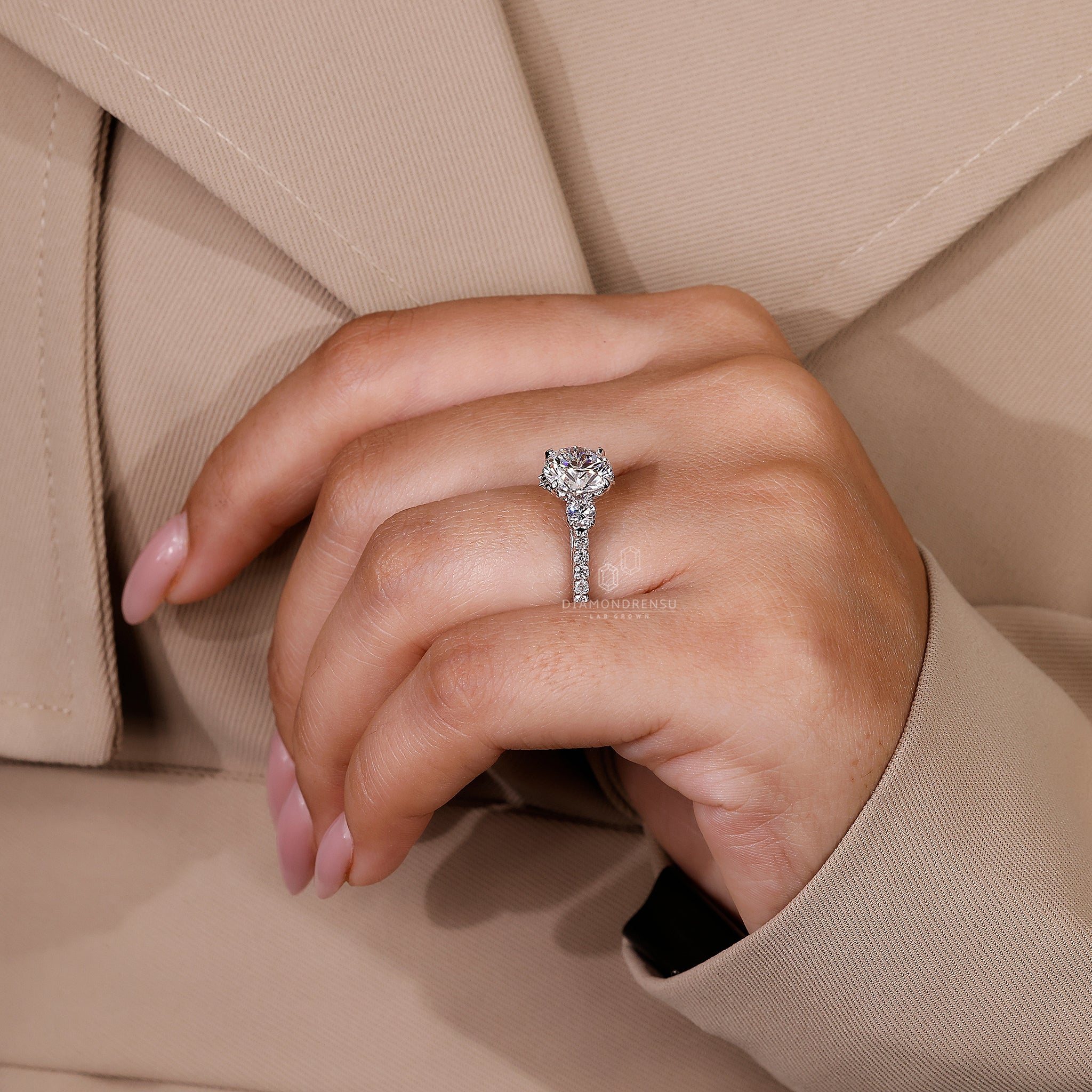 Three stone ring in white gold ring style
