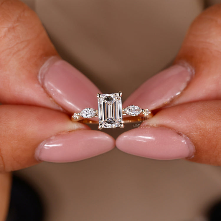 Custom engagement ring with 5 stone design and yellow gold finish.
