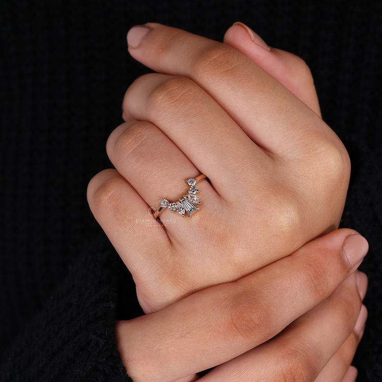 Round diamond band in crown wedding band style
