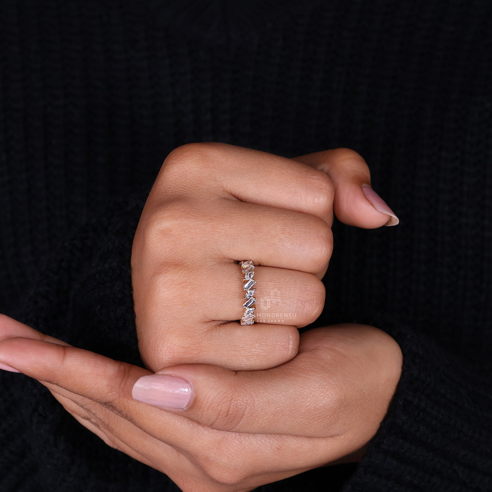 Yellow gold lab diamond wedding band.
