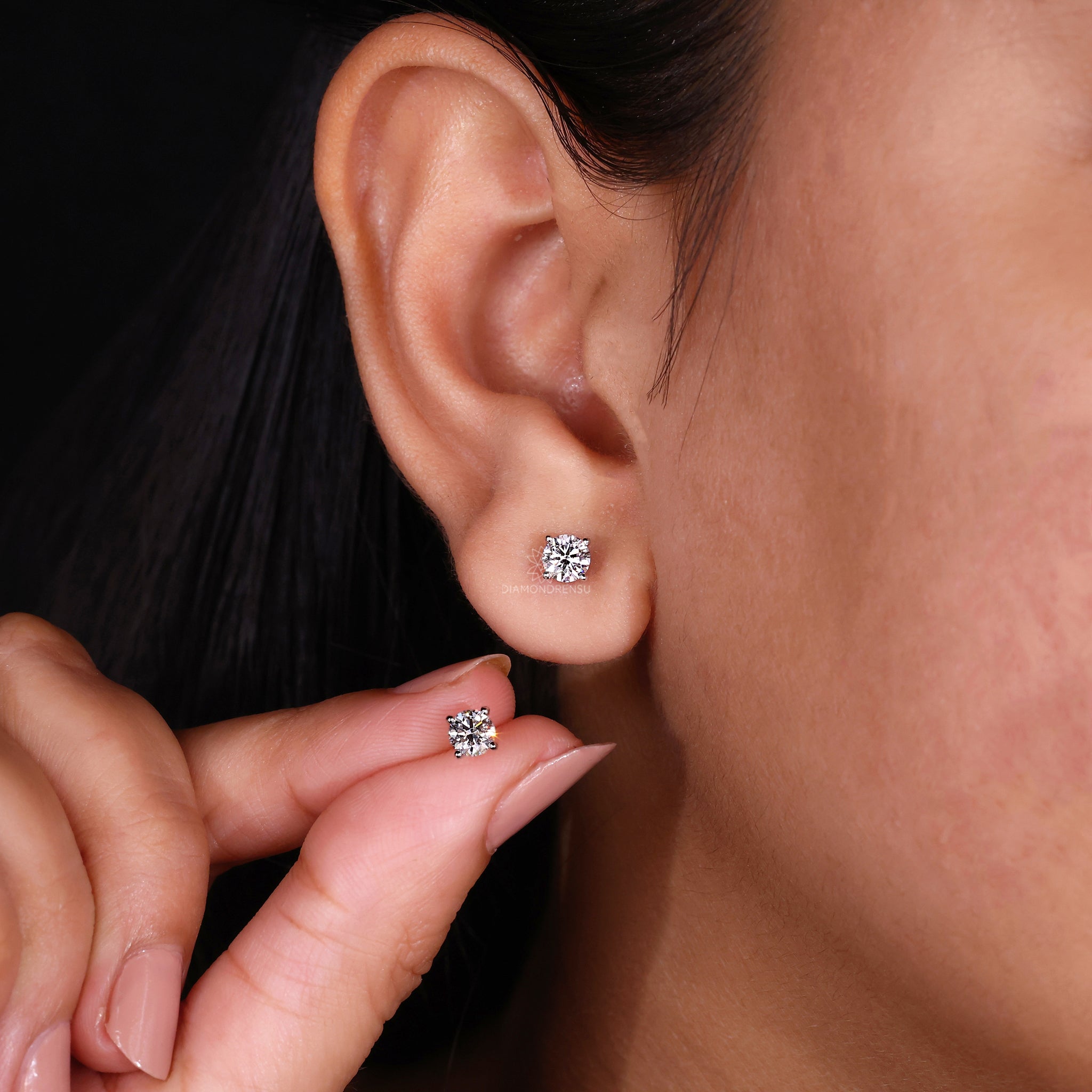 Handmade earrings from Diamondrensu UK with classic diamond studs.