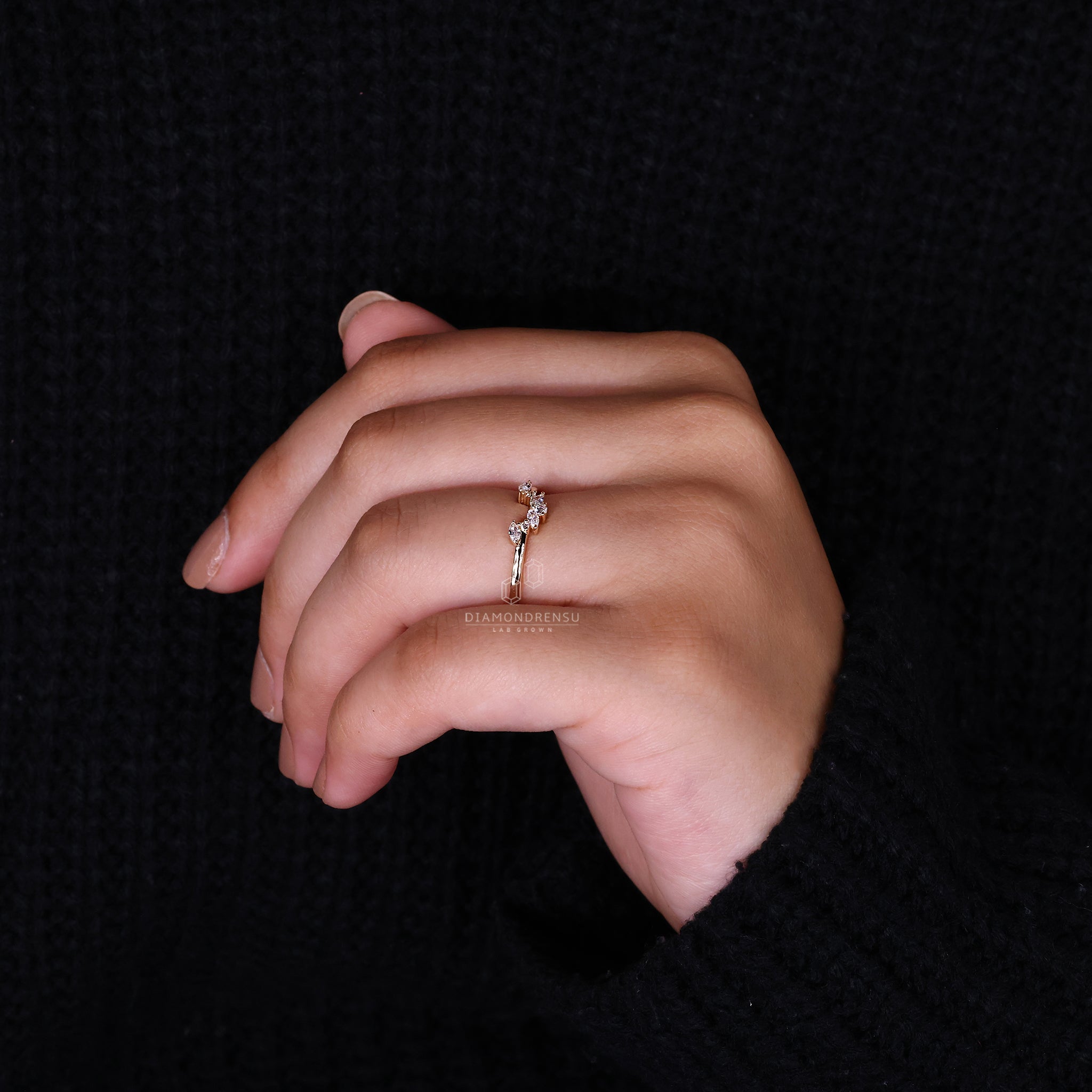 Lab grown marquise and round diamond band.
