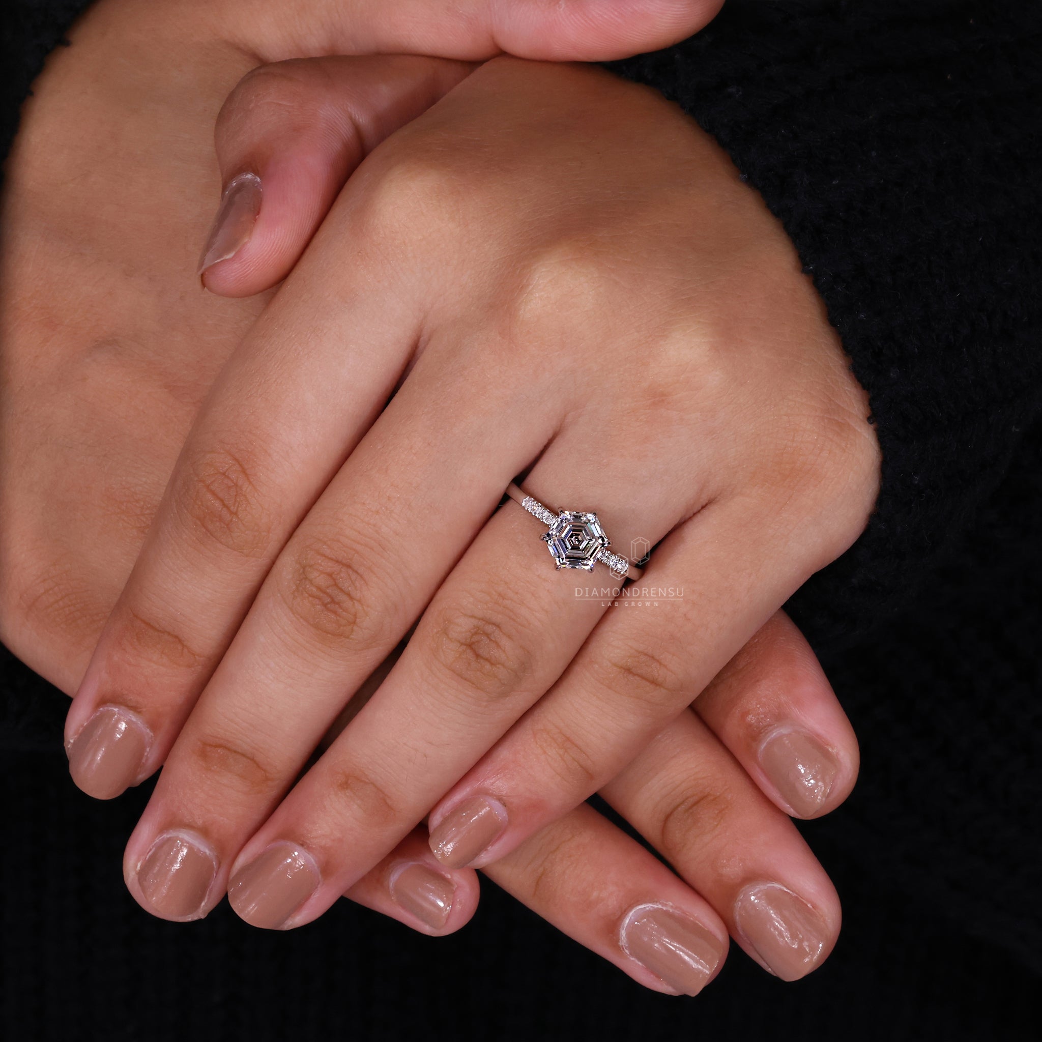 Lab Grown Diamond set in white gold engagement ring.
