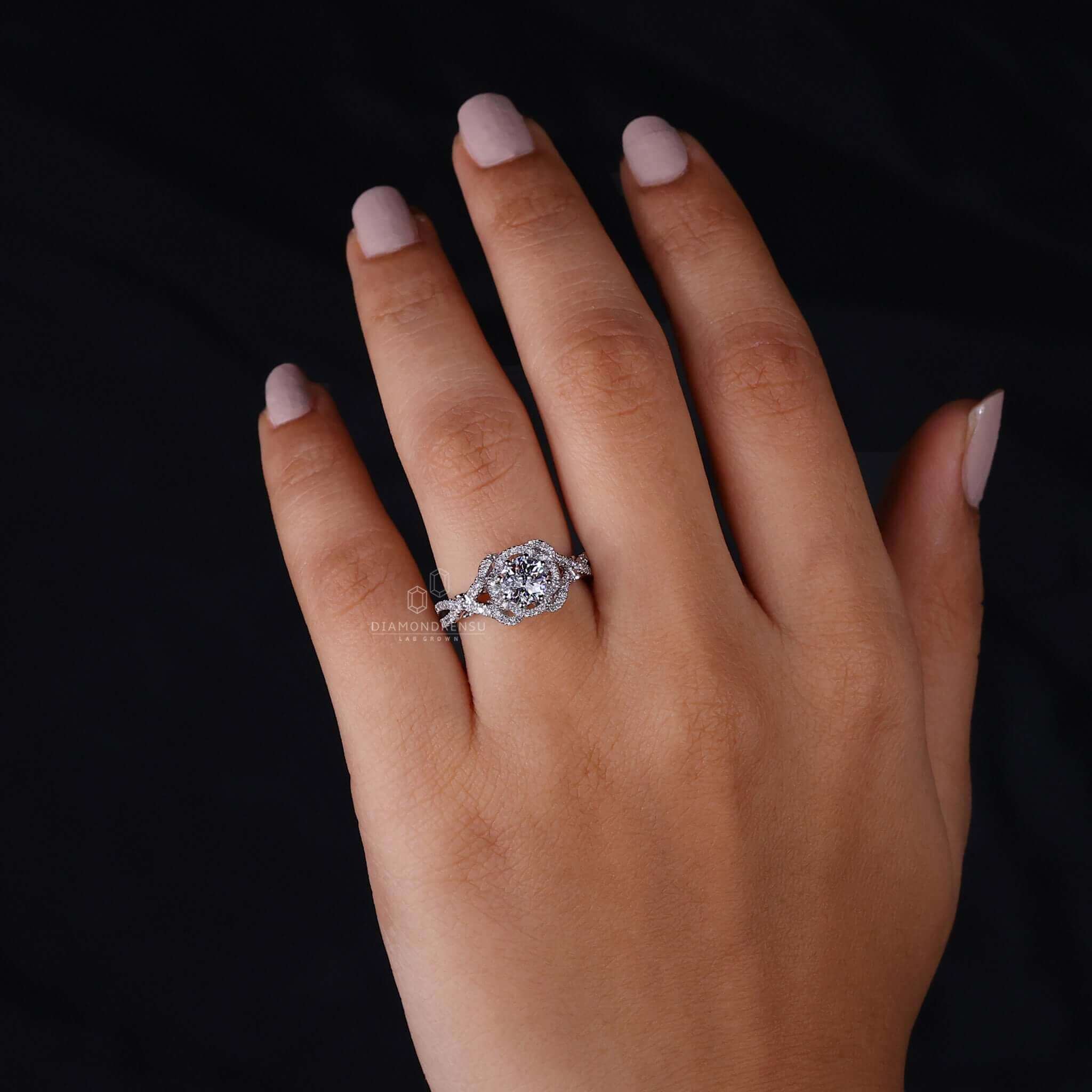 Pave engagement ring featuring elegant details and a modern touch.