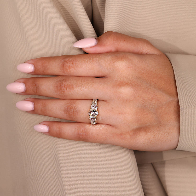 Buy diamond ring with oval and round rose cut stones.
