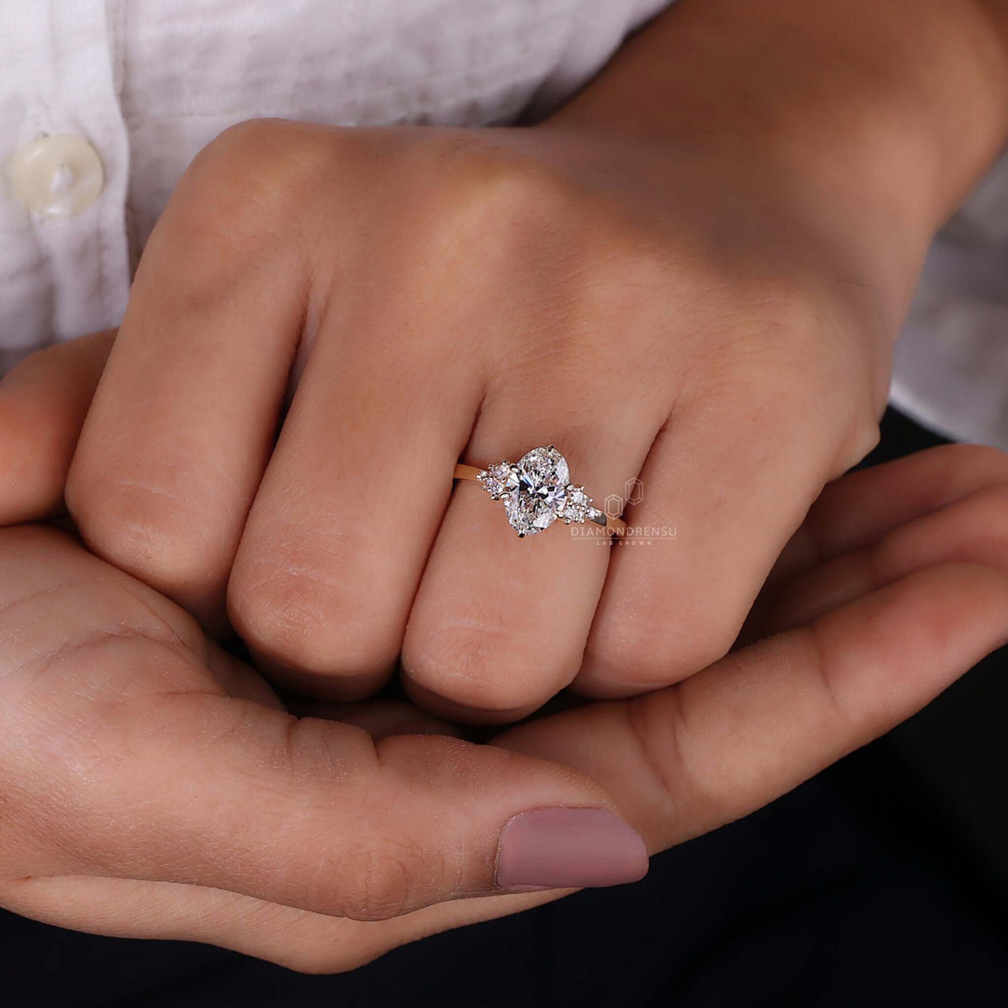 Oval shaped diamond ring in a classic cathedral setting