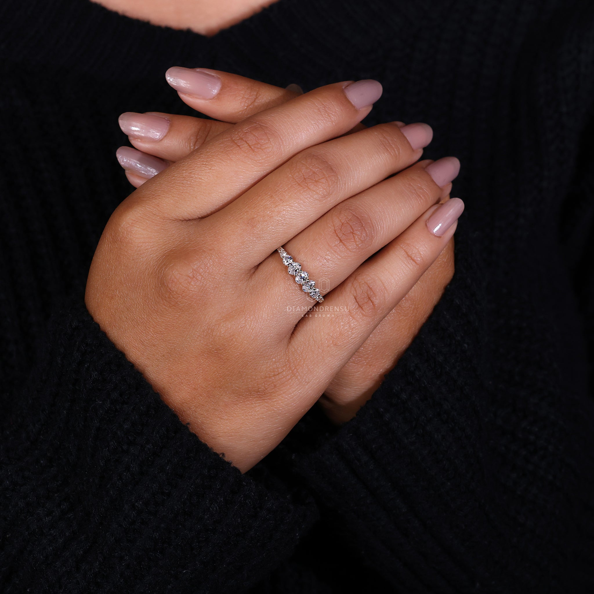 Elegant oval diamond half eternity band UK.
