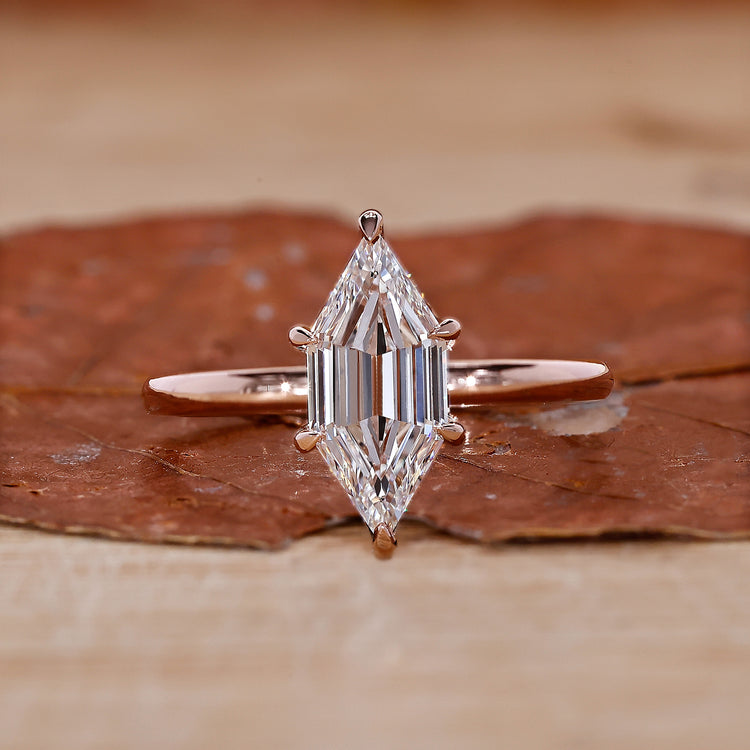 Hexagon engagement ring with a clean geometric design and sharp edges.
