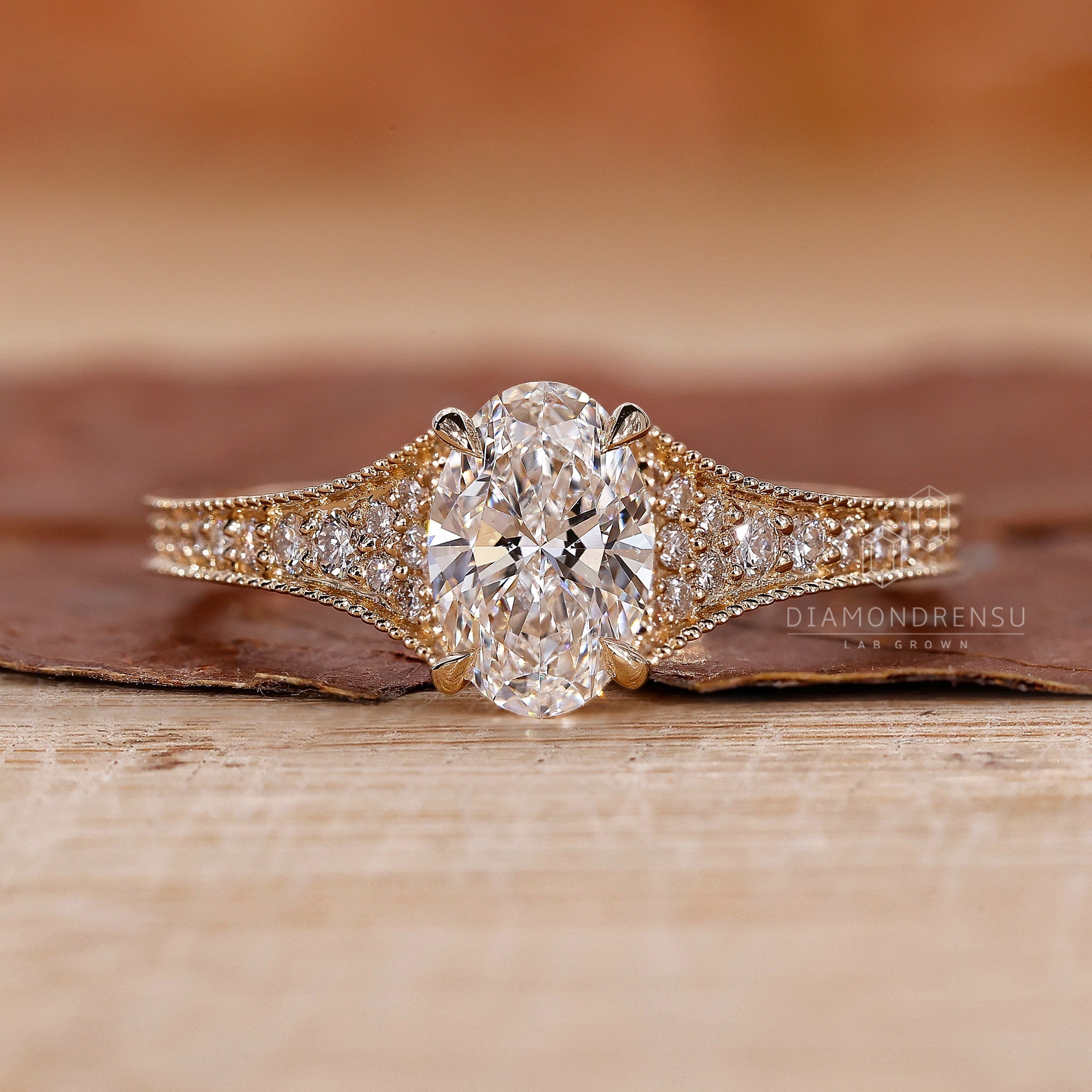 Gold Oval Engagement Ring with a stunning Lab Grown Diamond.