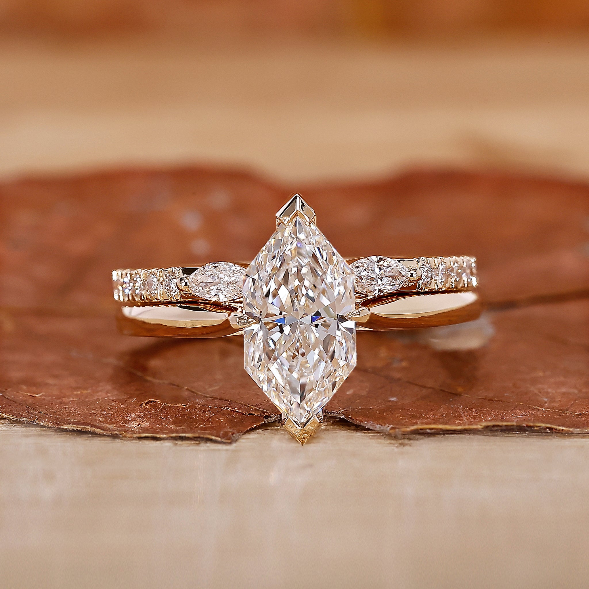 Dutch marquise diamond bridal set.
