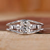 Old mine cut diamond ring in a yellow gold diamond ring.

