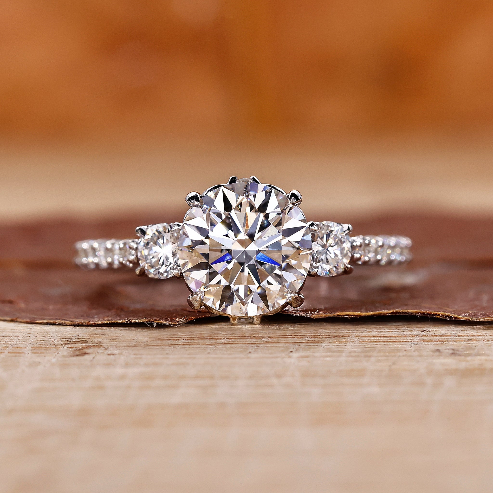 Round Cut Engagement Ring with white gold ring
