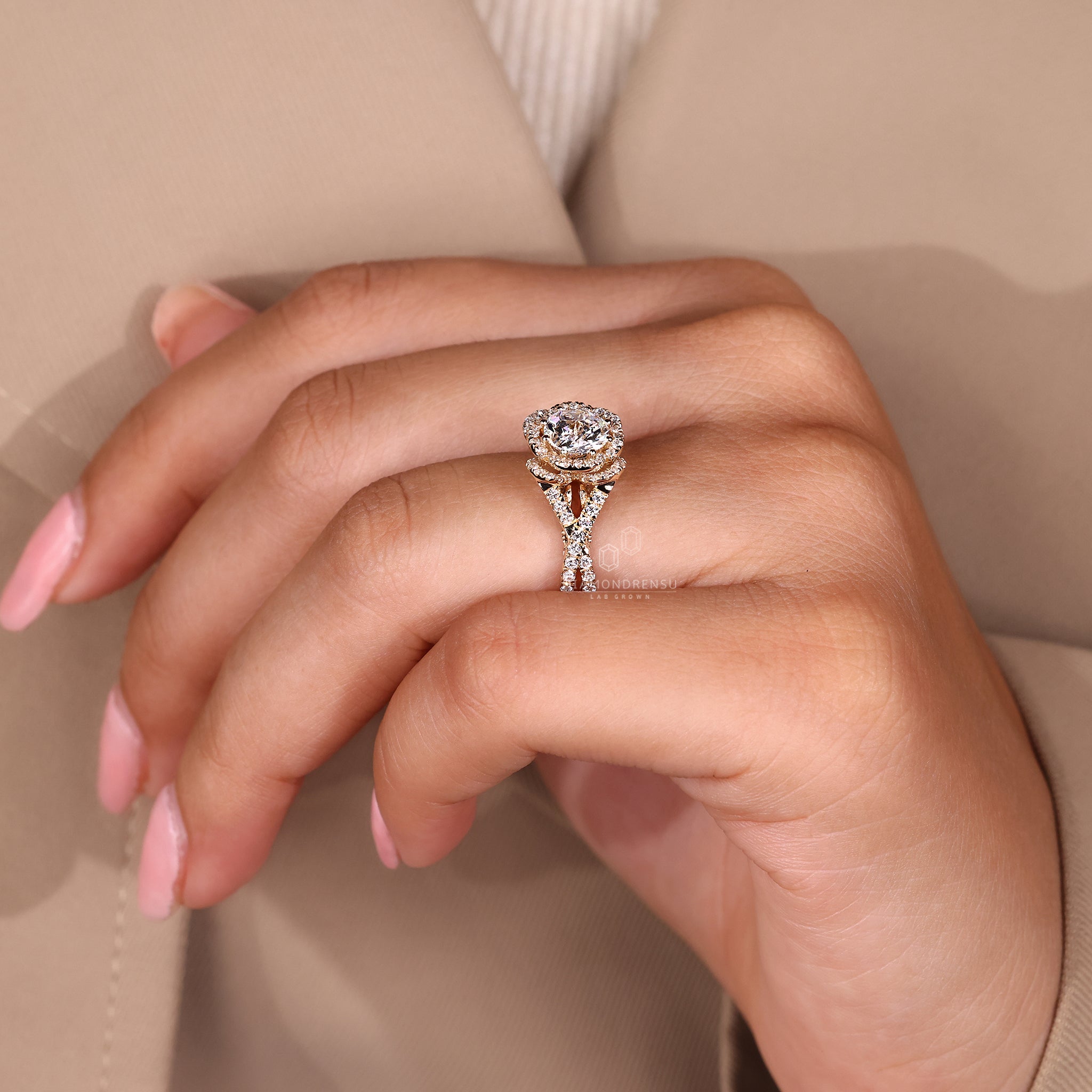 Custom engagement ring with twisted design.
