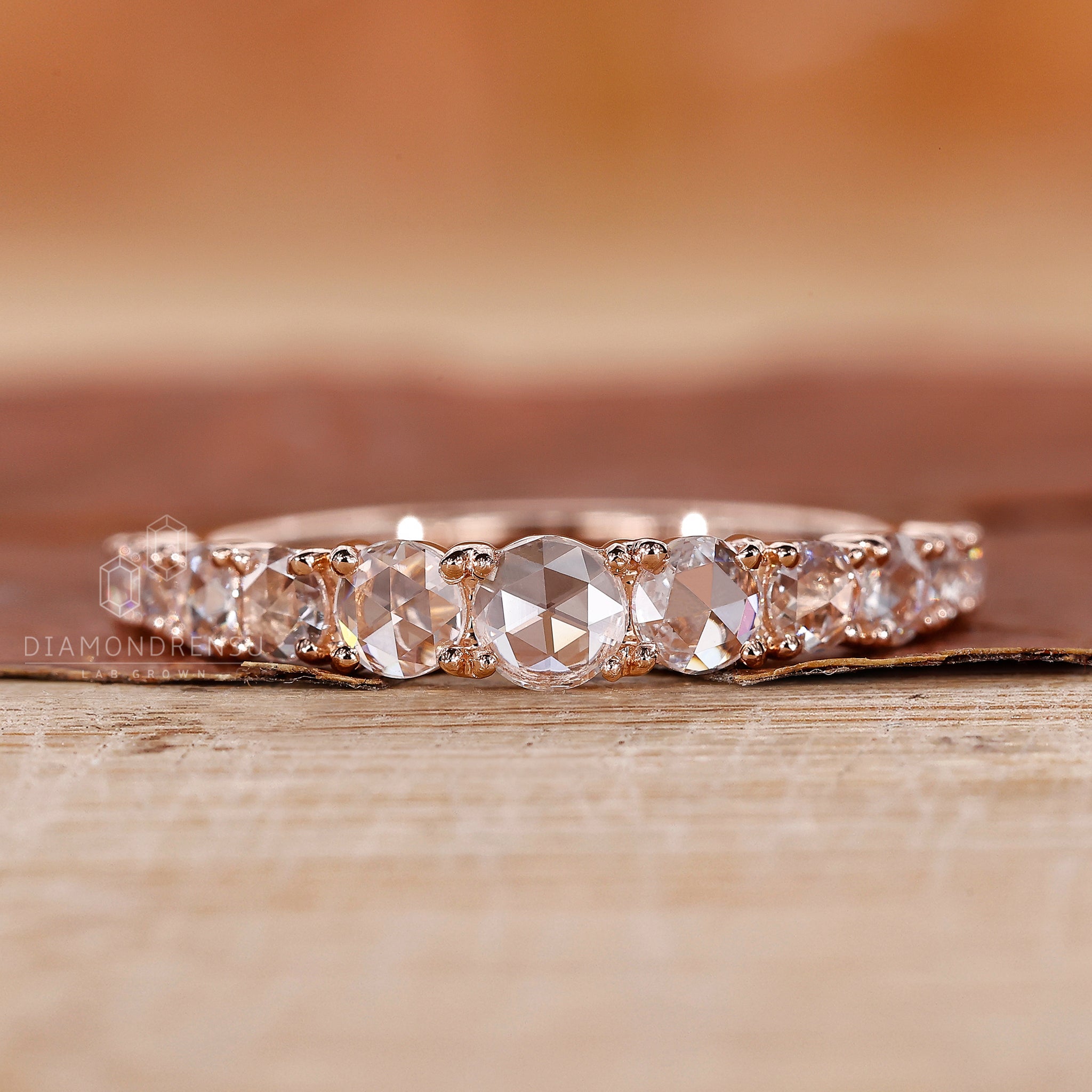 Unique rose cut diamond wedding band.

