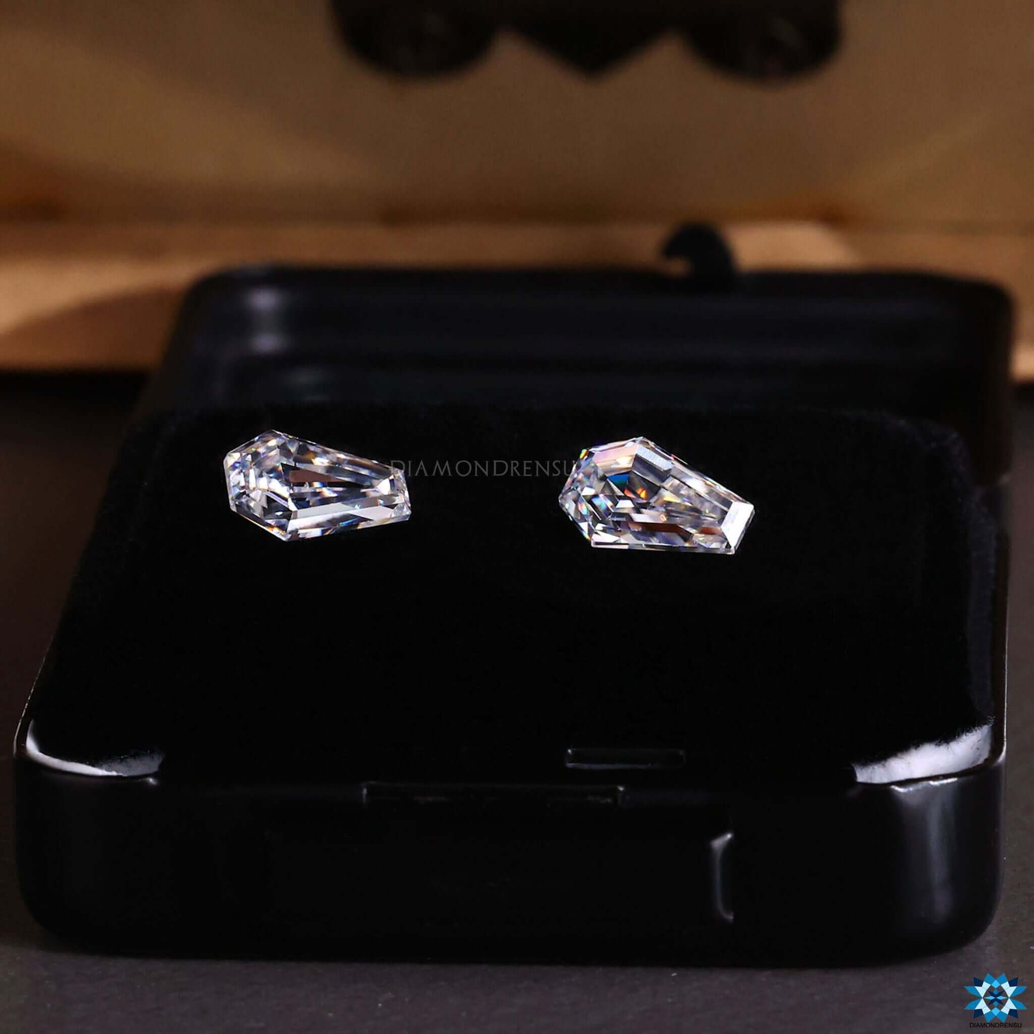 antique coffin cut moissanite pair