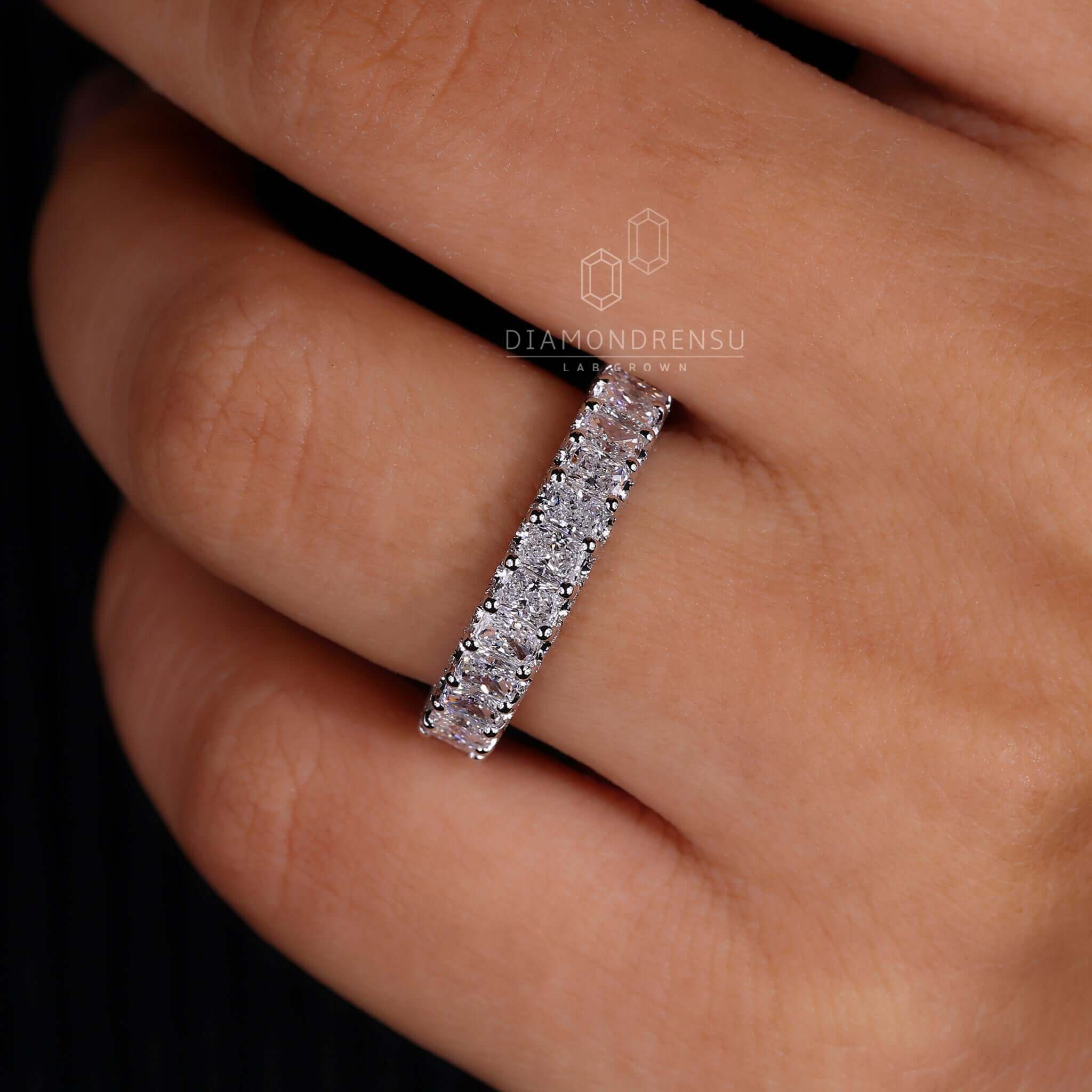 Radiant wedding band featuring micro pave diamonds