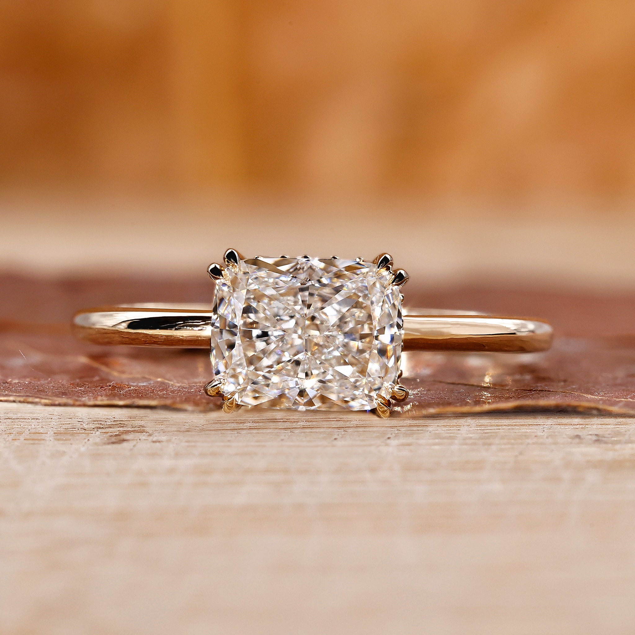 Hidden halo diamond ring with round cut hidden halo design.
