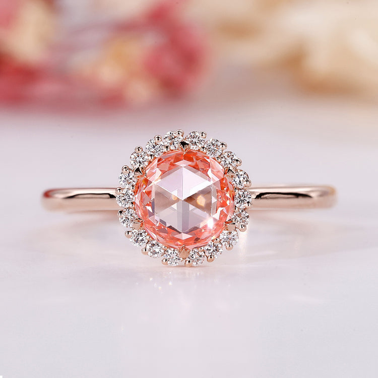 Round Rose Cut Diamond Ring with rose gold ring

