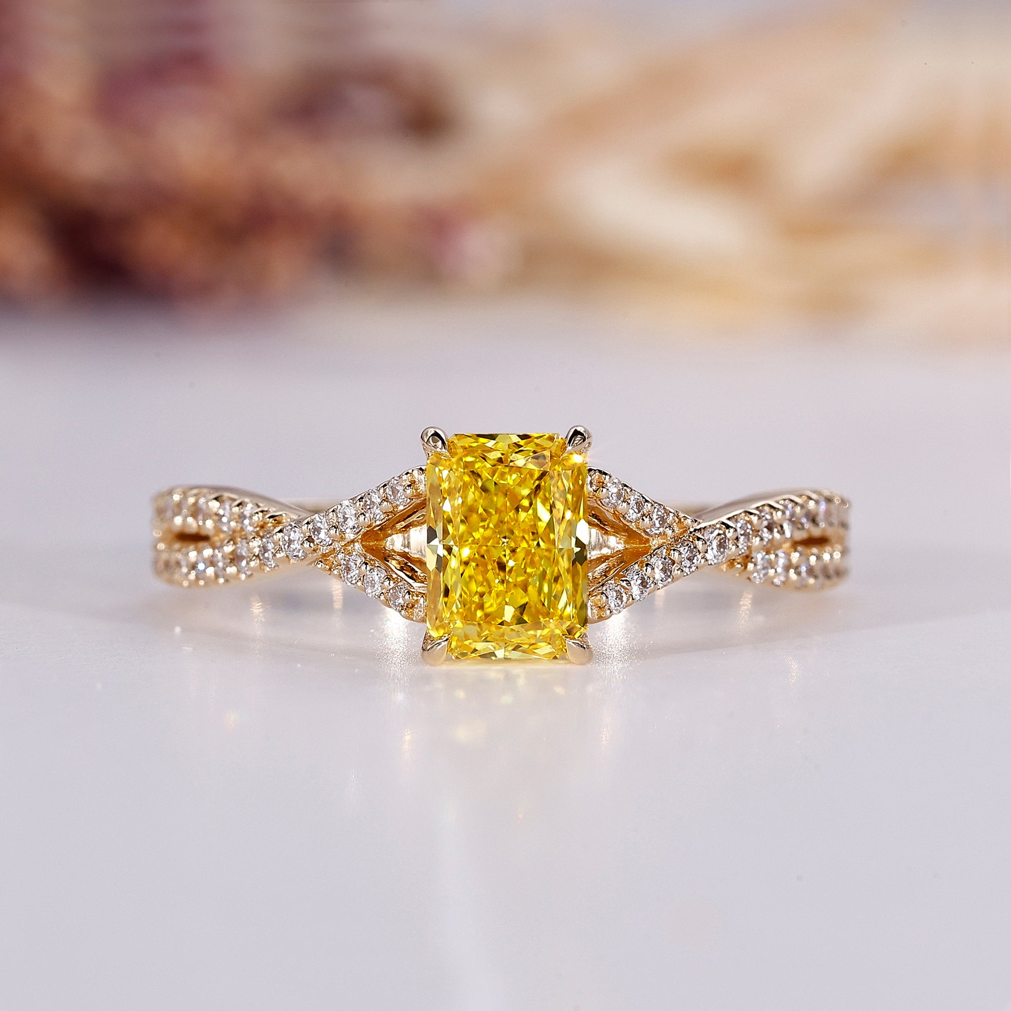 Radiant engagement ring made with radiant cut diamond.
