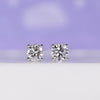 Diamond stud earrings crafted in white gold with round cut stones.