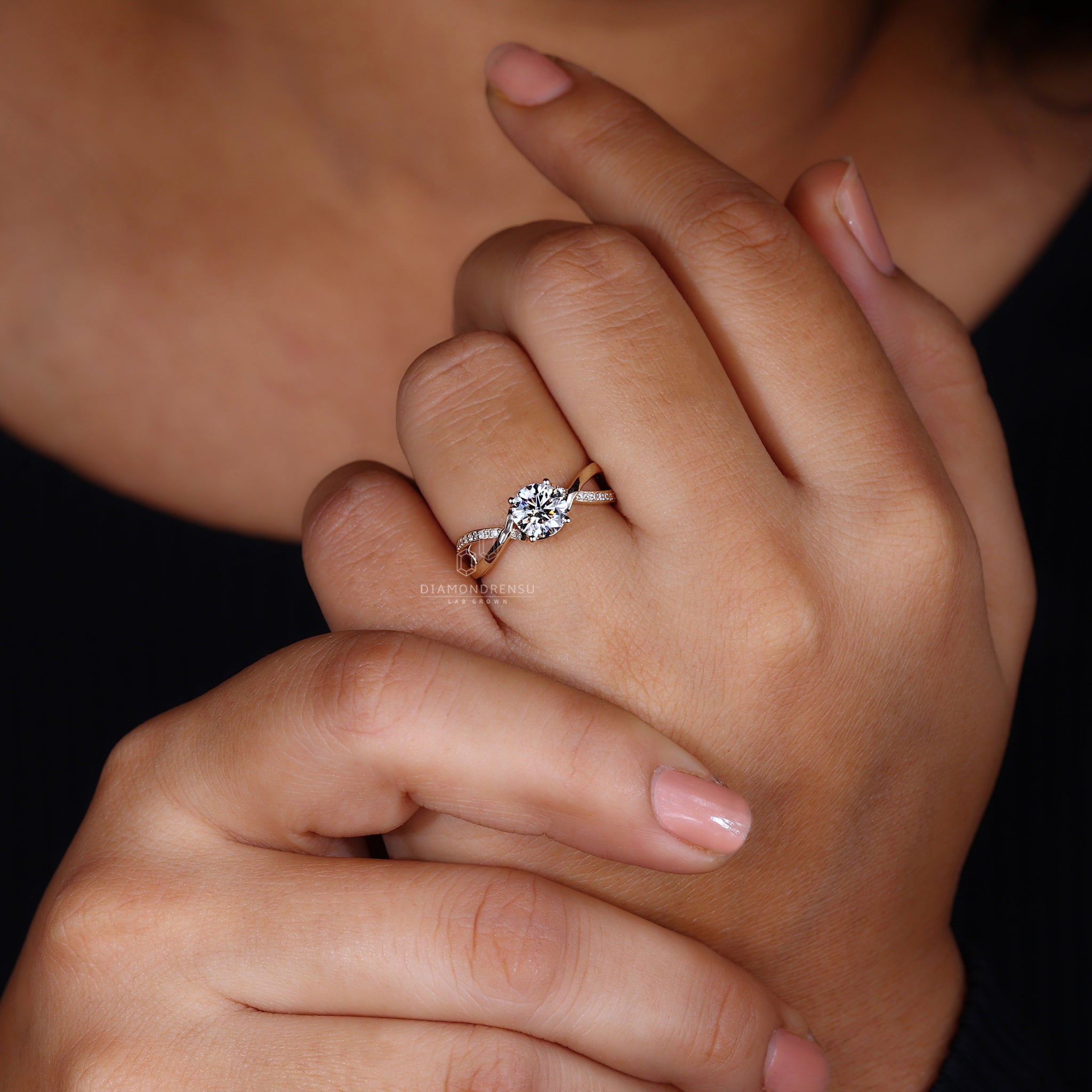 Buy engagement ring with pave twist band.
