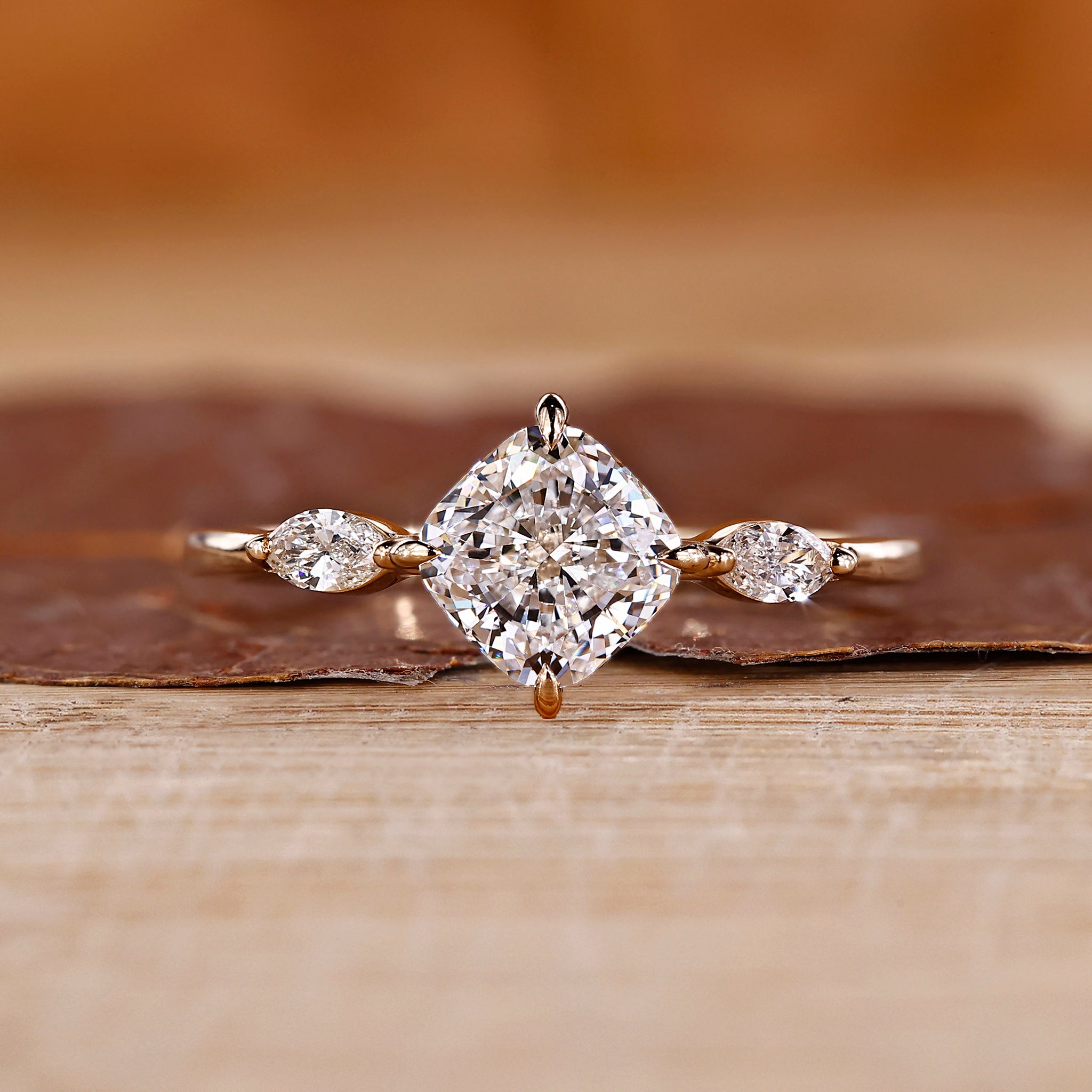 Three stone diamond engagement ring with balanced sparkle.
