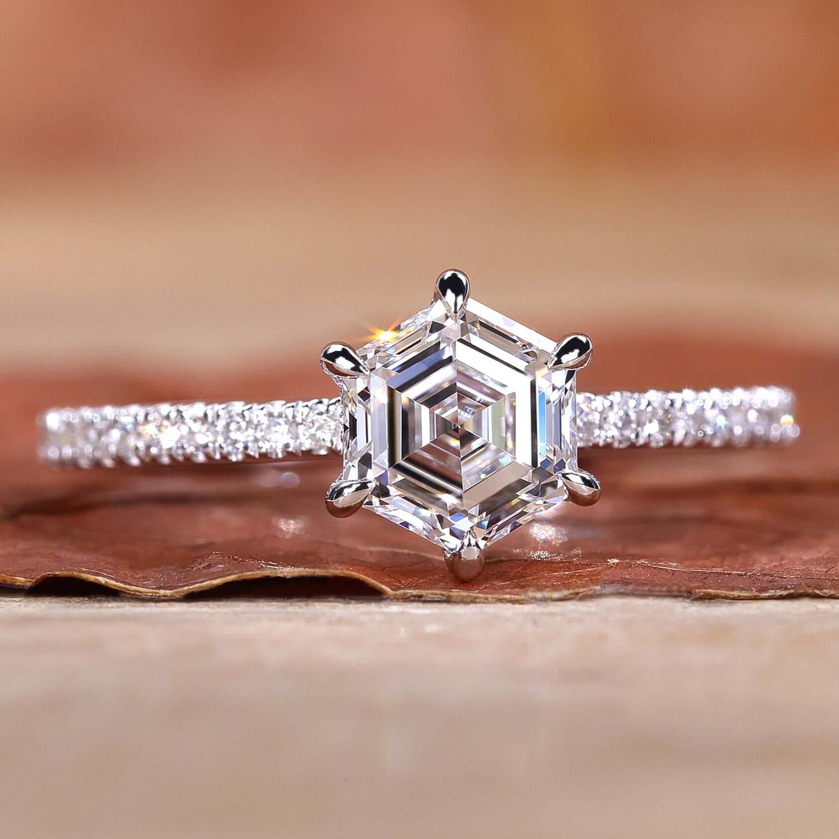 Hexagon engagement ring crafted with timeless elegance.